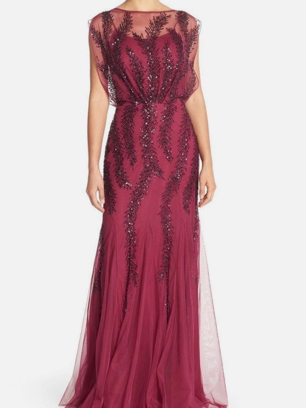 Elegant Beaded Burgundy Evening Gown